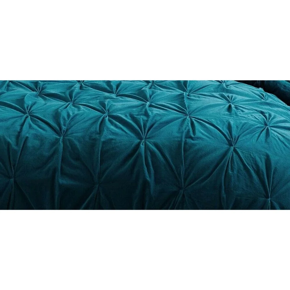 Pottery Barn Teen Velvet Pintuck Girls Quilt Comforter Deep Teal Blue TWIN New